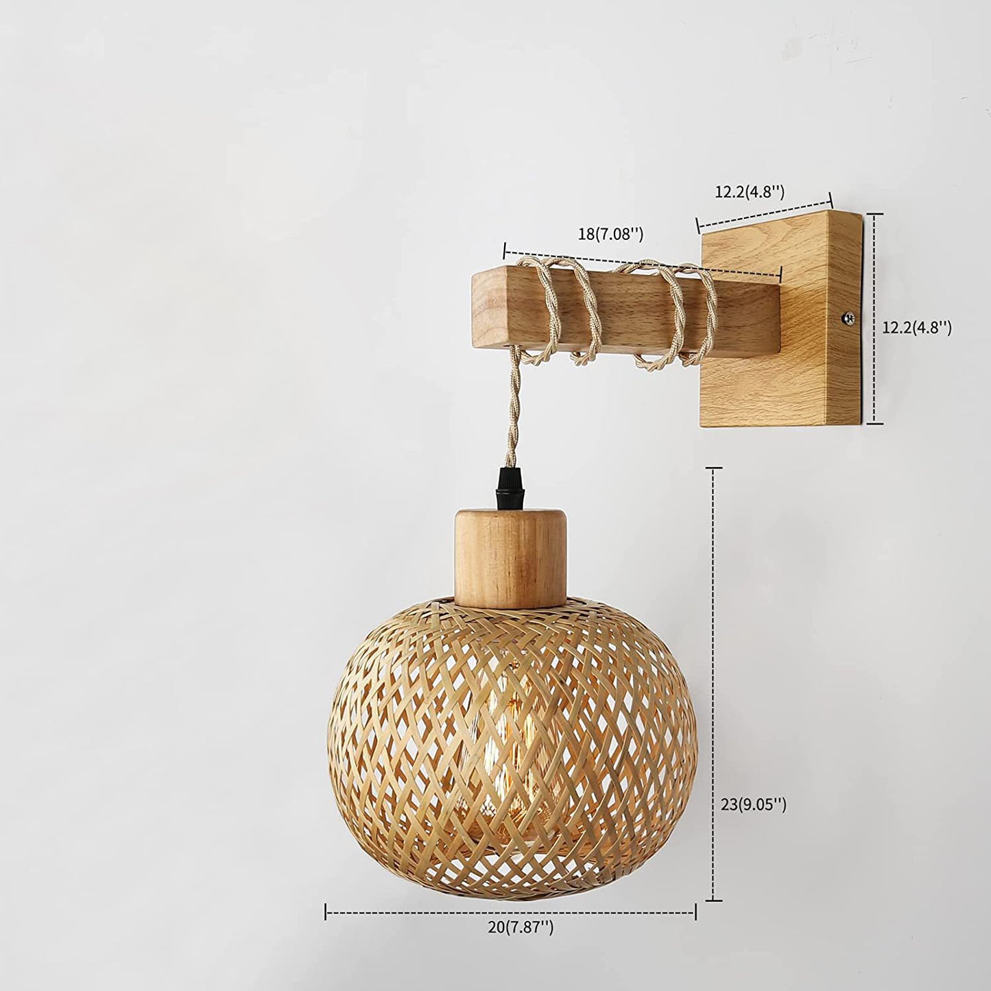 D20cm/7.87in Wood Wall Lamp