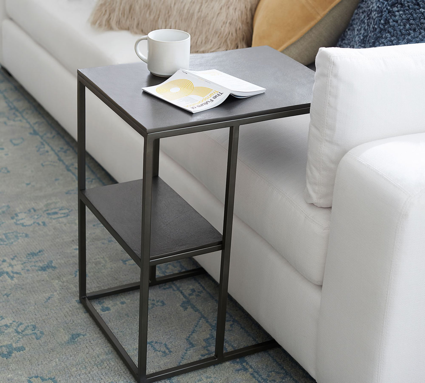 Rectangular Metal C-Table with Shelf