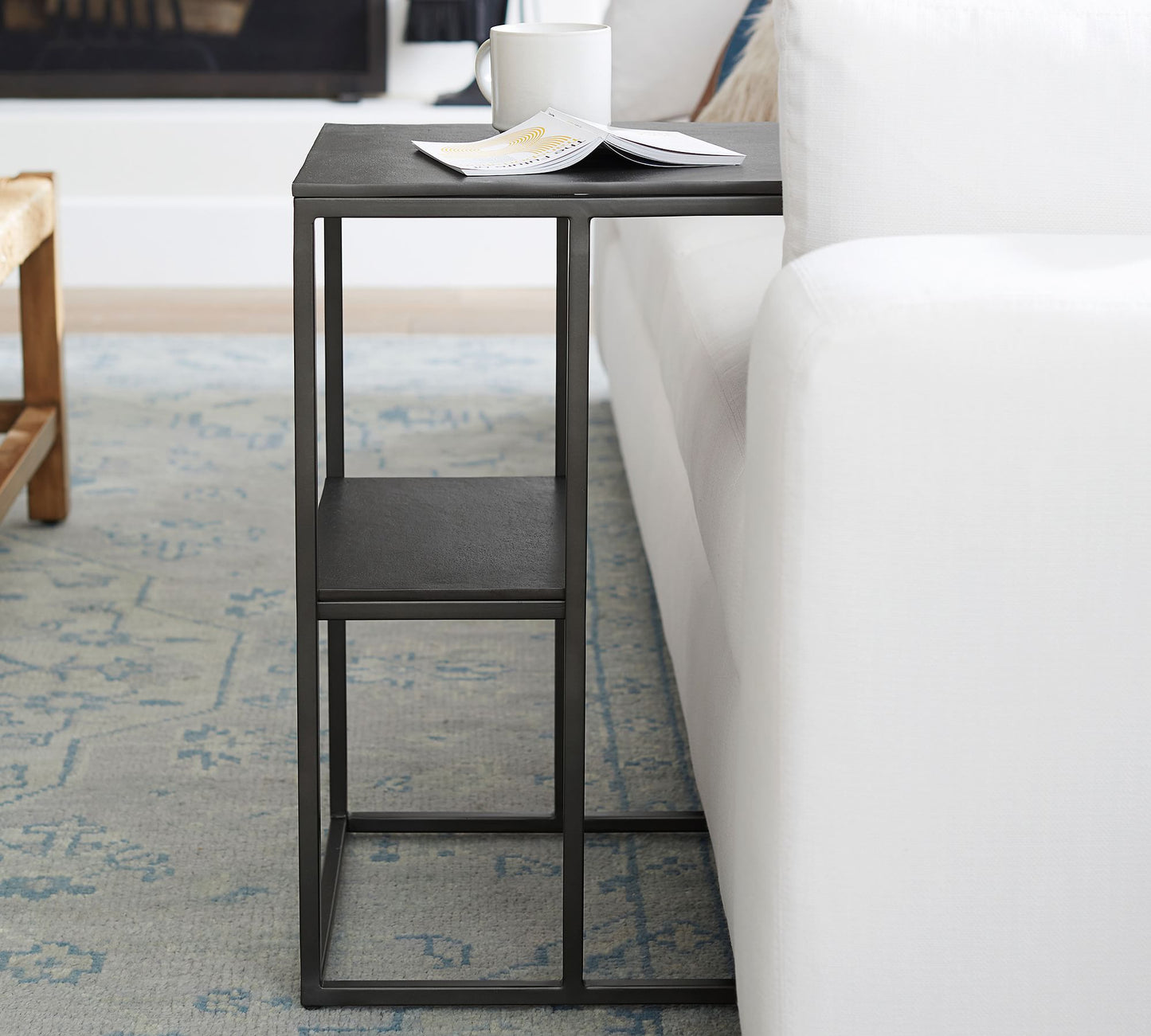 Rectangular Metal C-Table with Shelf