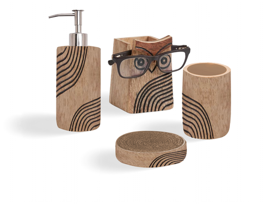 4-piece Set Unconscious Storage Design Resin/Wood Bath Accessories Set